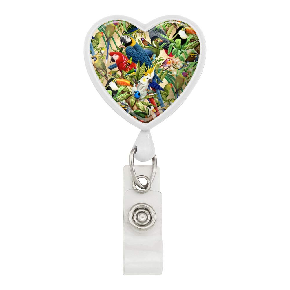Colorful Tropical Bird Lanyard - Parrot Macaw Toucan ID Holder for Work & Travel