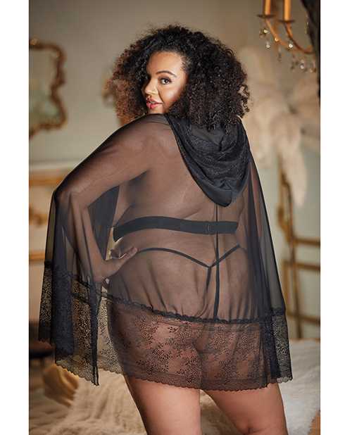 Allure Black Lace & Mesh Cape with Attached Waist Belt - Elegant Gothic Fashion Accessory for Halloween, Cosplay, and Evening Parties (G String Not Included)