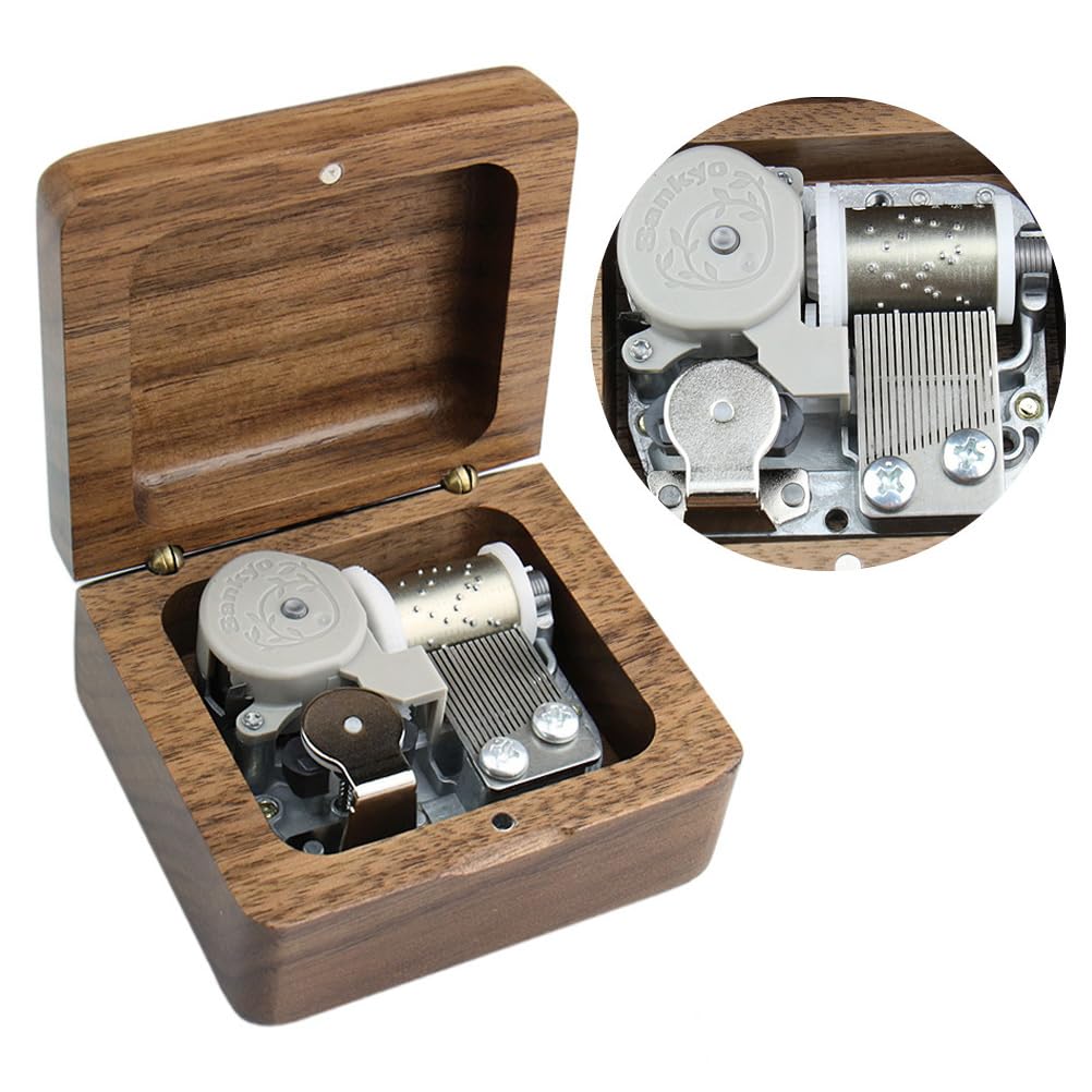 Vintage Wooden Music Box - Handcrafted Walnut Musical Gift Box for Birthdays, Valentine's Day & Christmas | Perfect for Romantic Surprises, Home Decor & Special Occasions