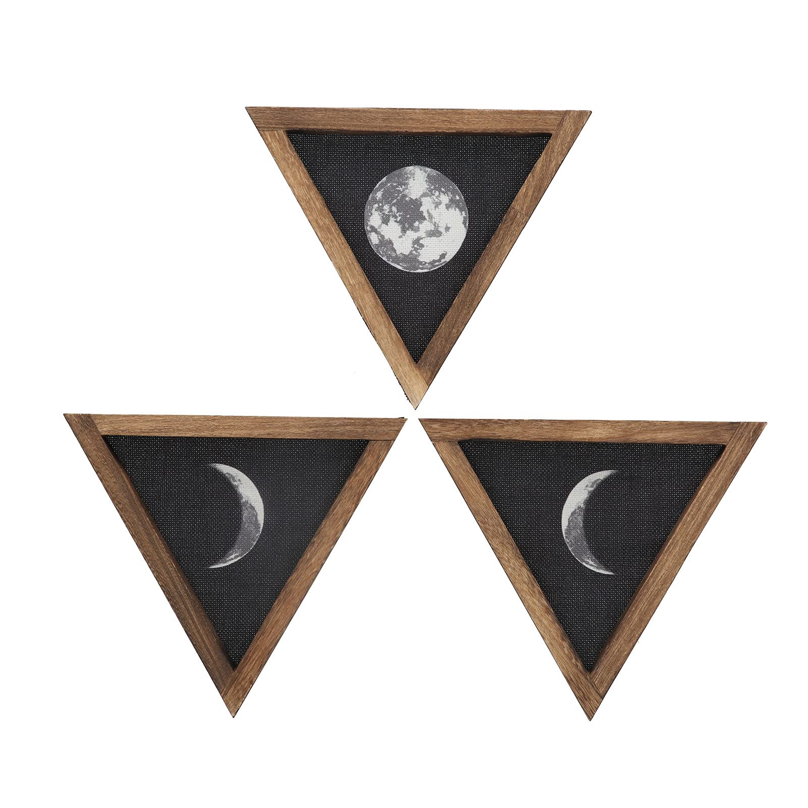 3Pcs Rustic Wall Moon Phase Decor - Triangular Wall Hanging for Bedroom, Living Room, Nursery | Boho Home Decor, Celestial Wall Art, Unique Gift Idea for Housewarming
