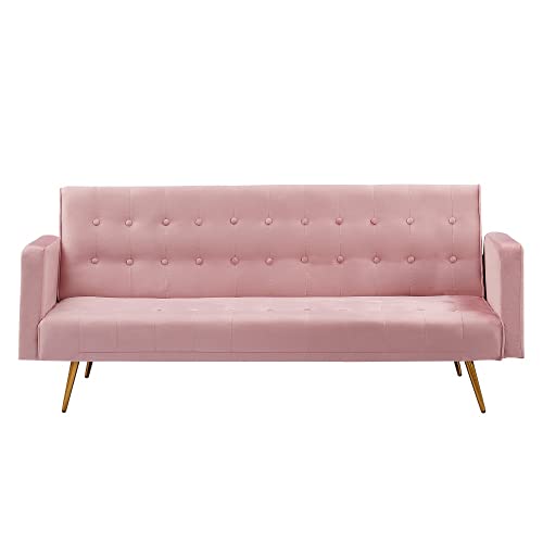 Convertible Sofa Bed - Modern Velvet Multifunctional Folding Sofa for Small Spaces, Pink | Perfect for Studio Apartments, Guest Rooms & Home Offices