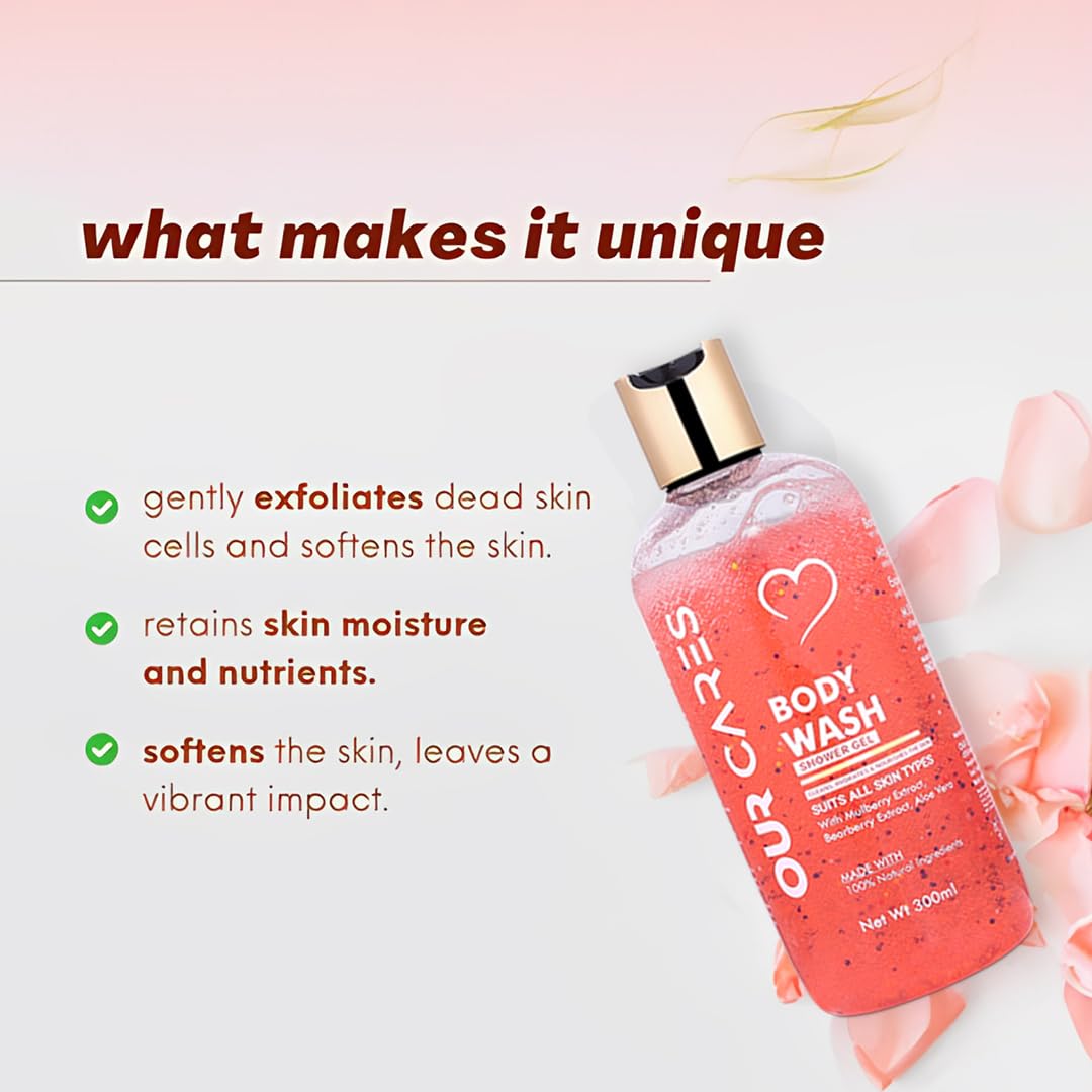 OURCARES Moisturizing Body Wash & Shower Gel - Sulfate Free, Paraben Free | Foaming Cleanser for Softer & Smoother Skin | Face, Body & Hair Wash (300ml) | Ideal for Daily Shower, Spa & Travel Use - For Men & Women