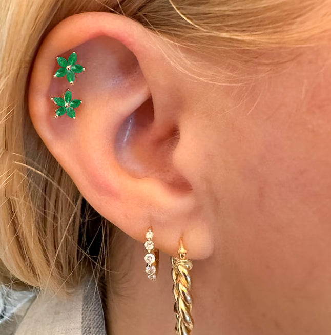 Green Emerald Flower Stud Earrings for Women – Elegant Floral Jewelry for Parties, Weddings & Everyday Wear