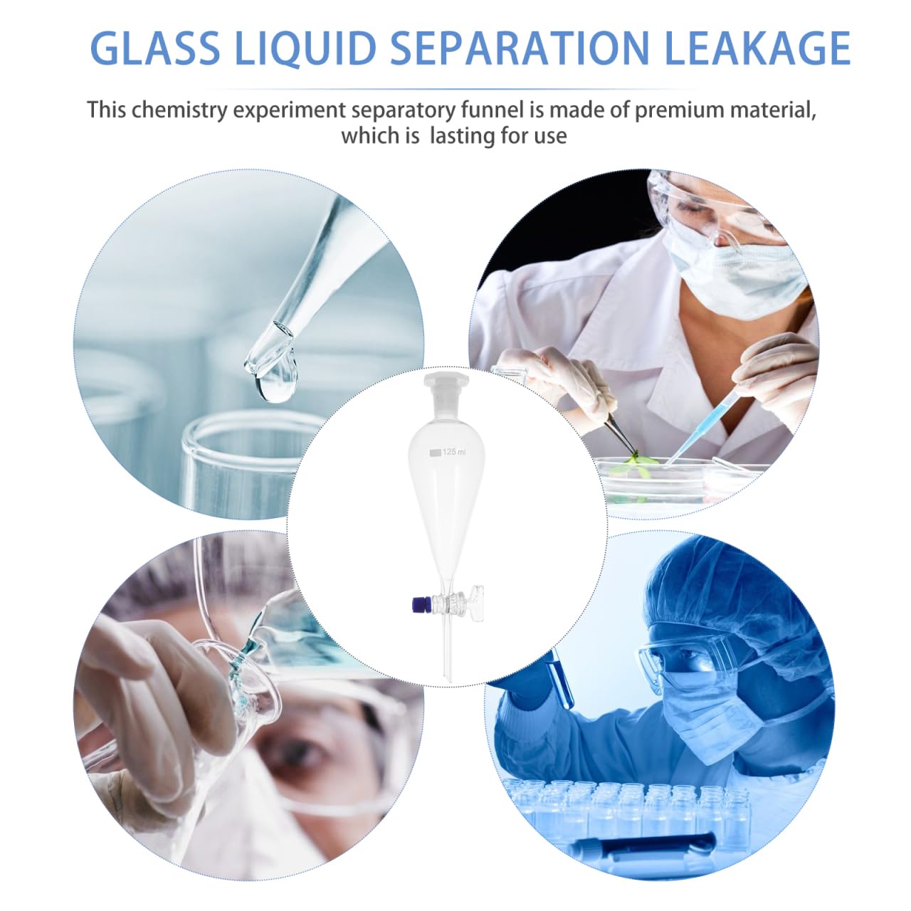 Premium 125ml Borosilicate Glass Separatory Funnel with PTFE Stopcock - Heavy Wall Laboratory Pear-Shaped Funnel for Liquid Extraction, Chemical Separation & Essential Oil Distillation - Perfect for Chemistry Labs, Research Facilities & Home Science Experiments