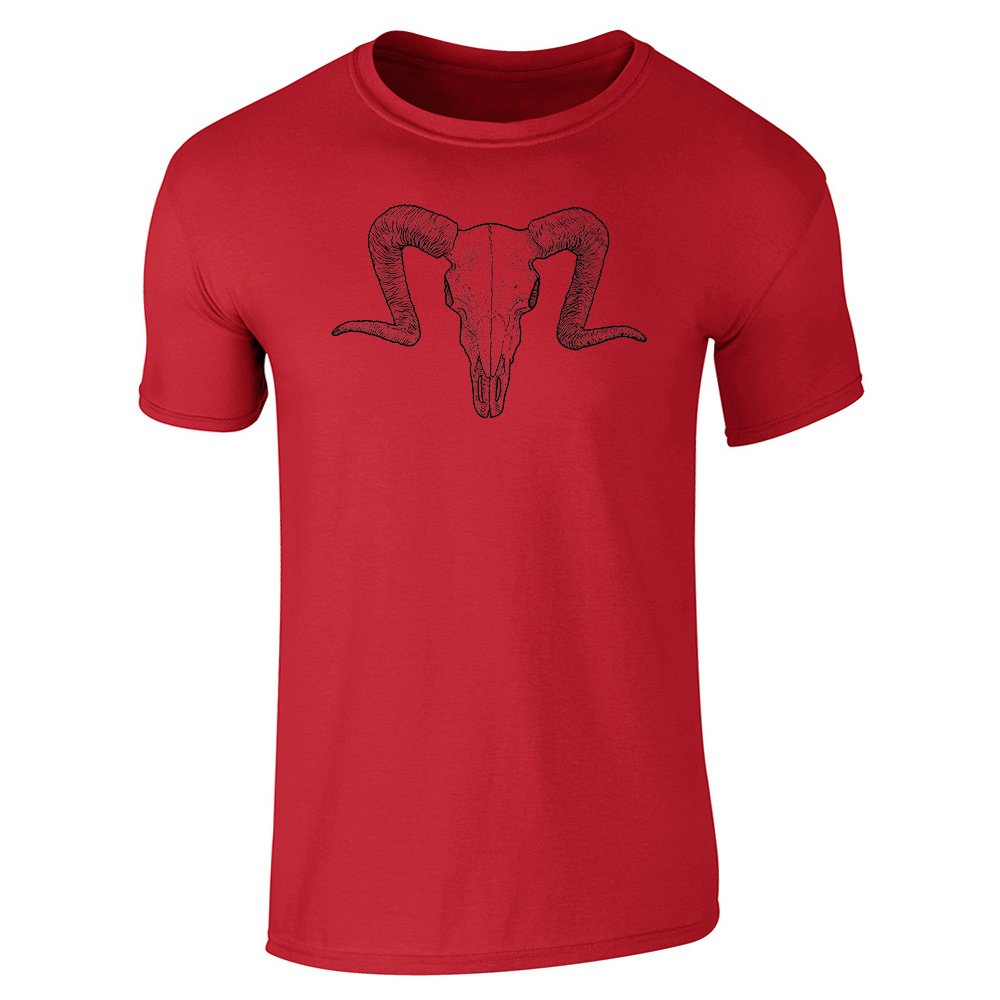 Pop Threads Men's Ram Skull Graphic Tee - Western Art Illustration Cotton T-Shirt for Casual Wear & Street Style