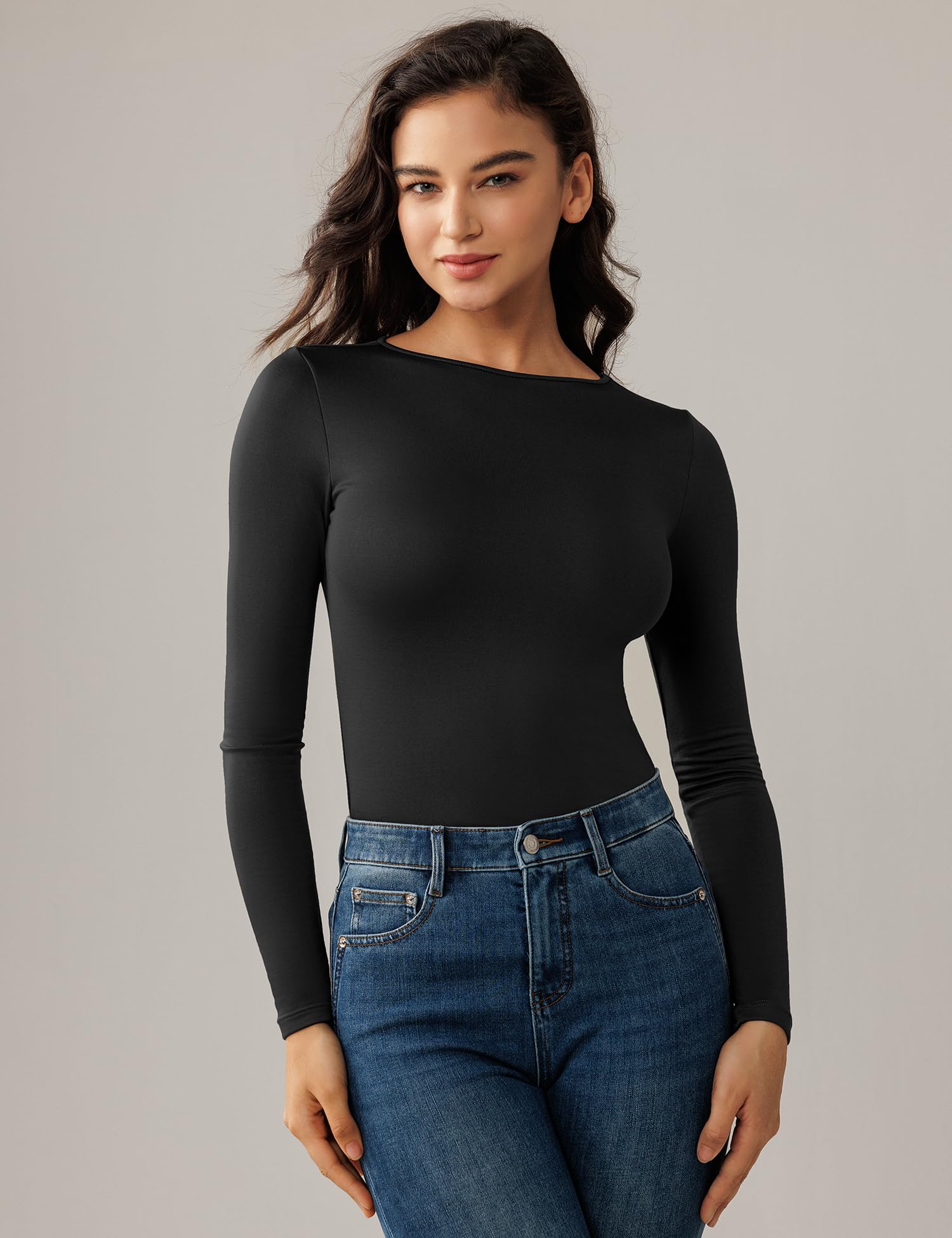 QOMEWA Women's Thermal Long Sleeve Shirts - Fleece Lined Crew Neck Slim Fit Base Layer for Cold Weather - Perfect for Winter Hiking, Skiing, and Outdoor Activities