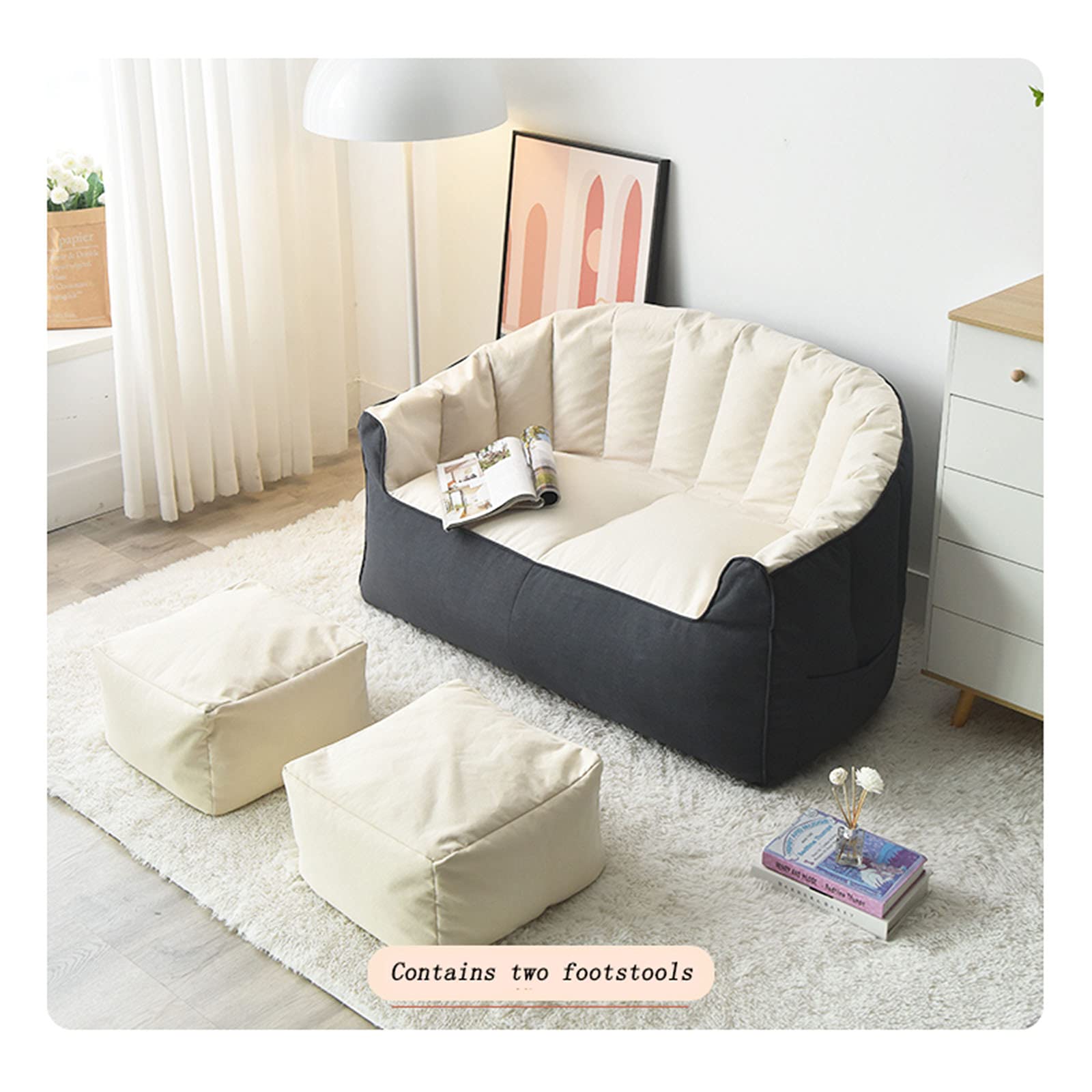 Comfortable High Back Bean Bag Chair with Footstool - No Filling Lazy Lounger for Teens, Adults & Pets | Perfect for Dorm, Living Room, Bedroom & Home Decor | Orange Modern Accent Chair for Relaxing, Reading & Gaming