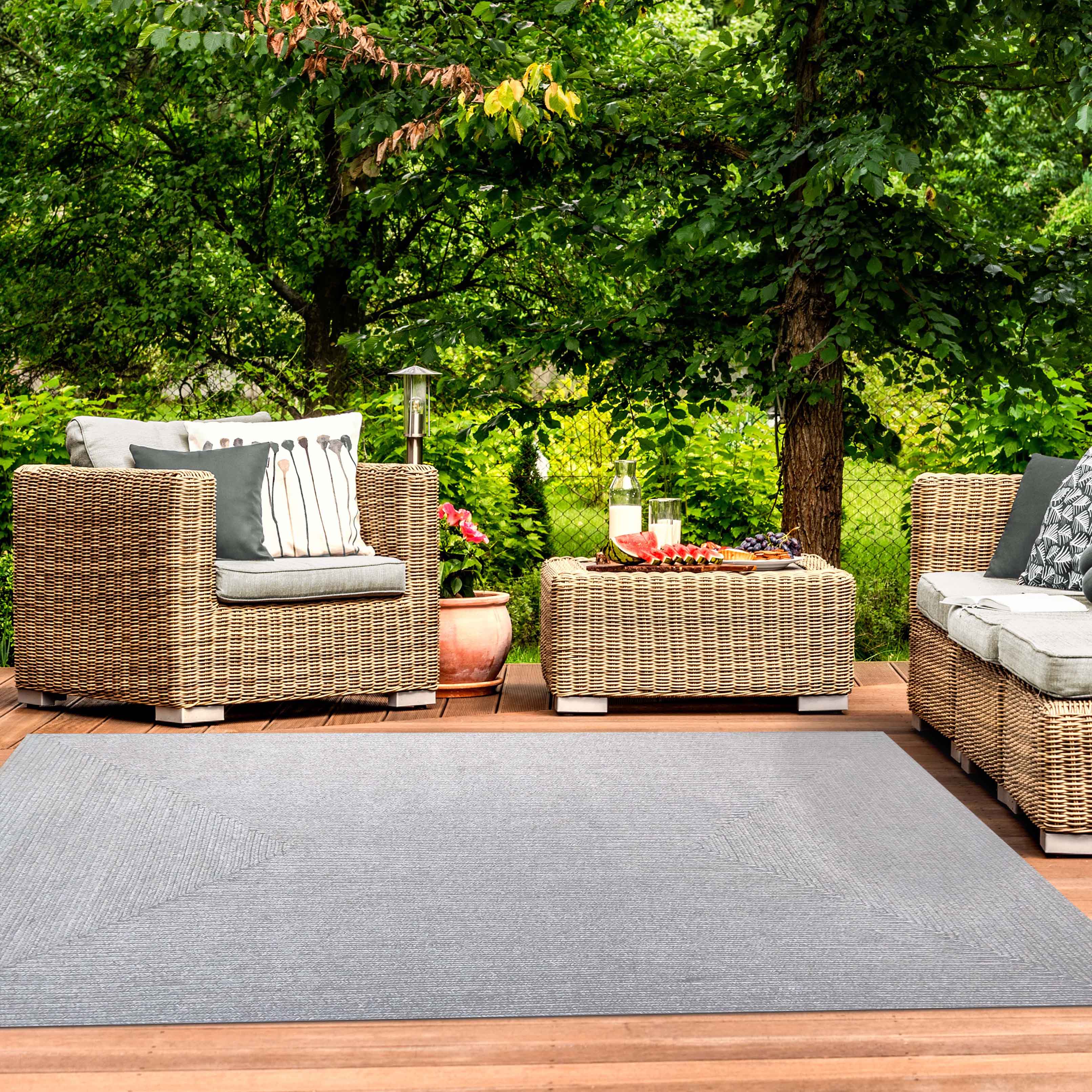Bohemian Rectangle Braided Area Rug - Non-Slip Indoor Outdoor Rug for Living Room, Bedroom, Patio - Soft Woven Jute Natural Fiber Floor Mat for Home Decor