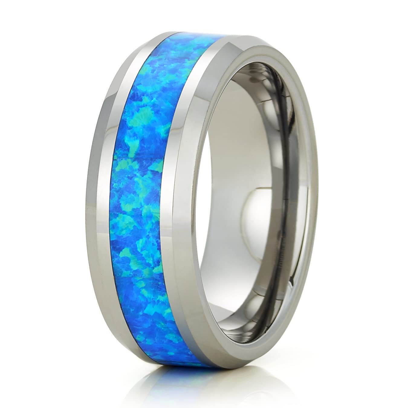Blue Opal Tungsten Wedding Ring for Men & Women - Durable & Elegant