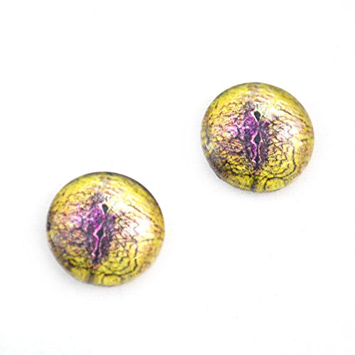 16mm Yellow and Purple Glass Snake Eyes - Realistic Dragon Eyes for Taxidermy, Reptile Sculptures, Jewelry Making & DIY Crafts - Perfect for Cosplay, Halloween Decor & Fantasy Art Projects