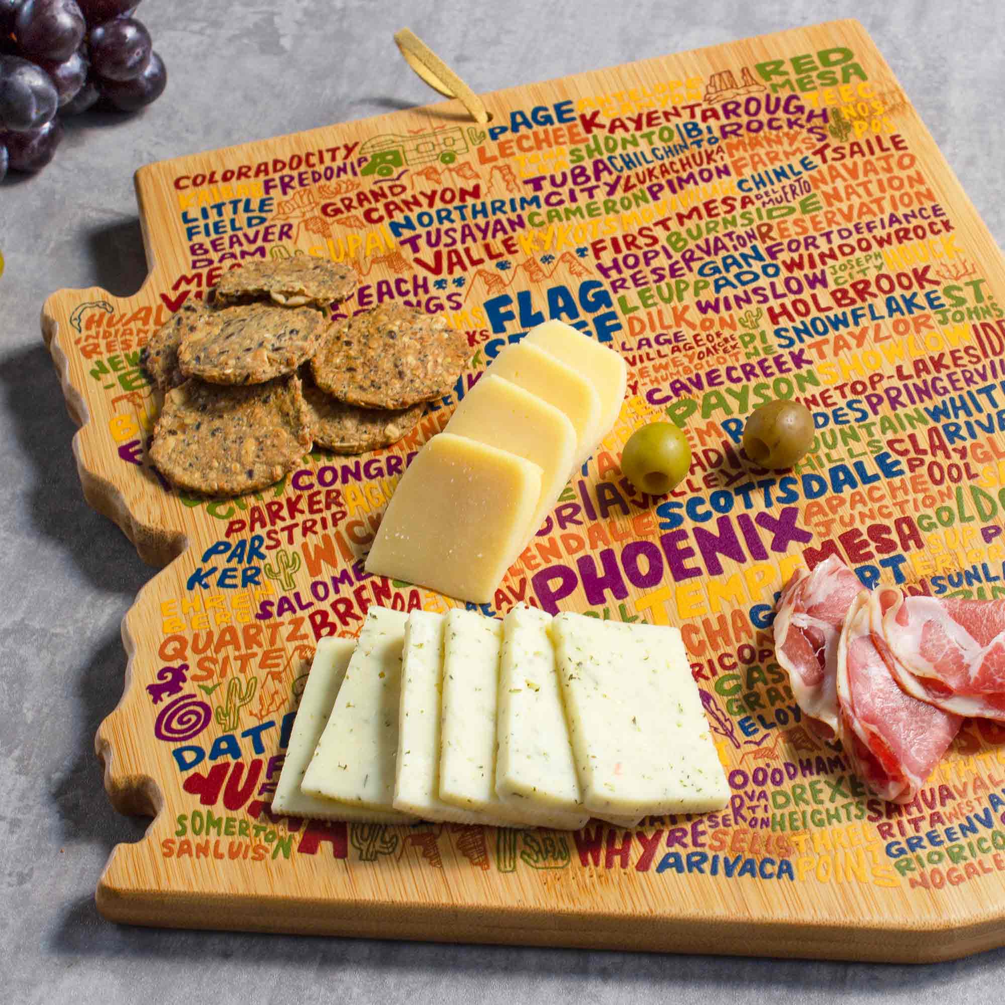 Premium Arizona-Themed Cutting Board with Wander on Words™ Artwork – Perfect for Kitchen Prep, Charcuterie Boards & Home Decor