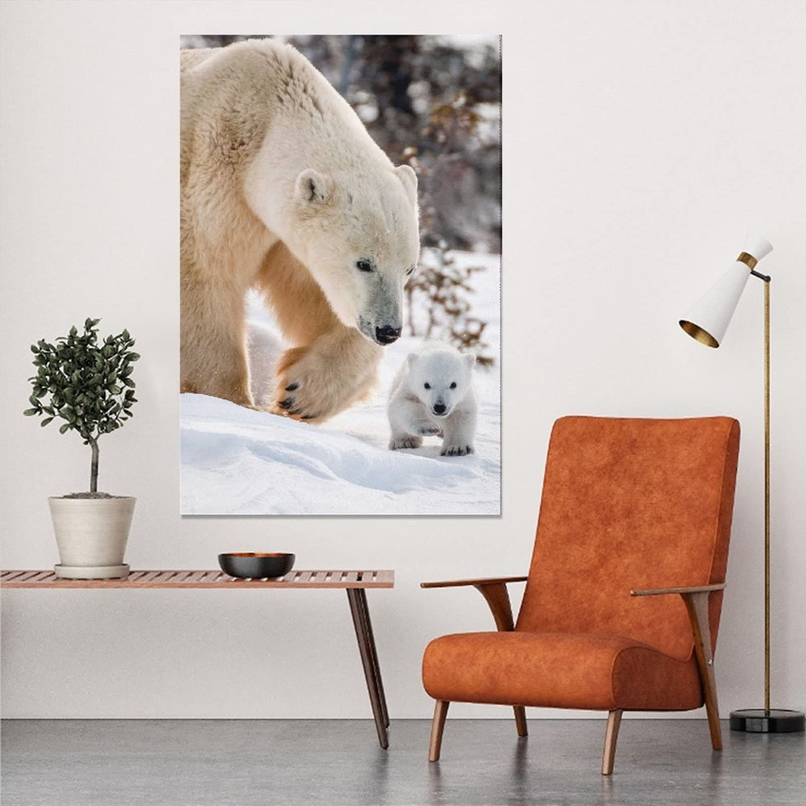 Polar Bear and Cubs Emerging from Den Canvas Wall Art - Wildlife Nature Poster for Living Room, Bedroom & Office Decor - Perfect Gift for Animal Lovers