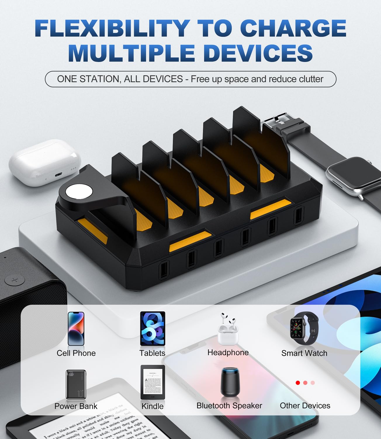 Honcila 6-in-1 Charging Station for iPhone, iPad & More - 50W Fast Charging Dock for Home & Office