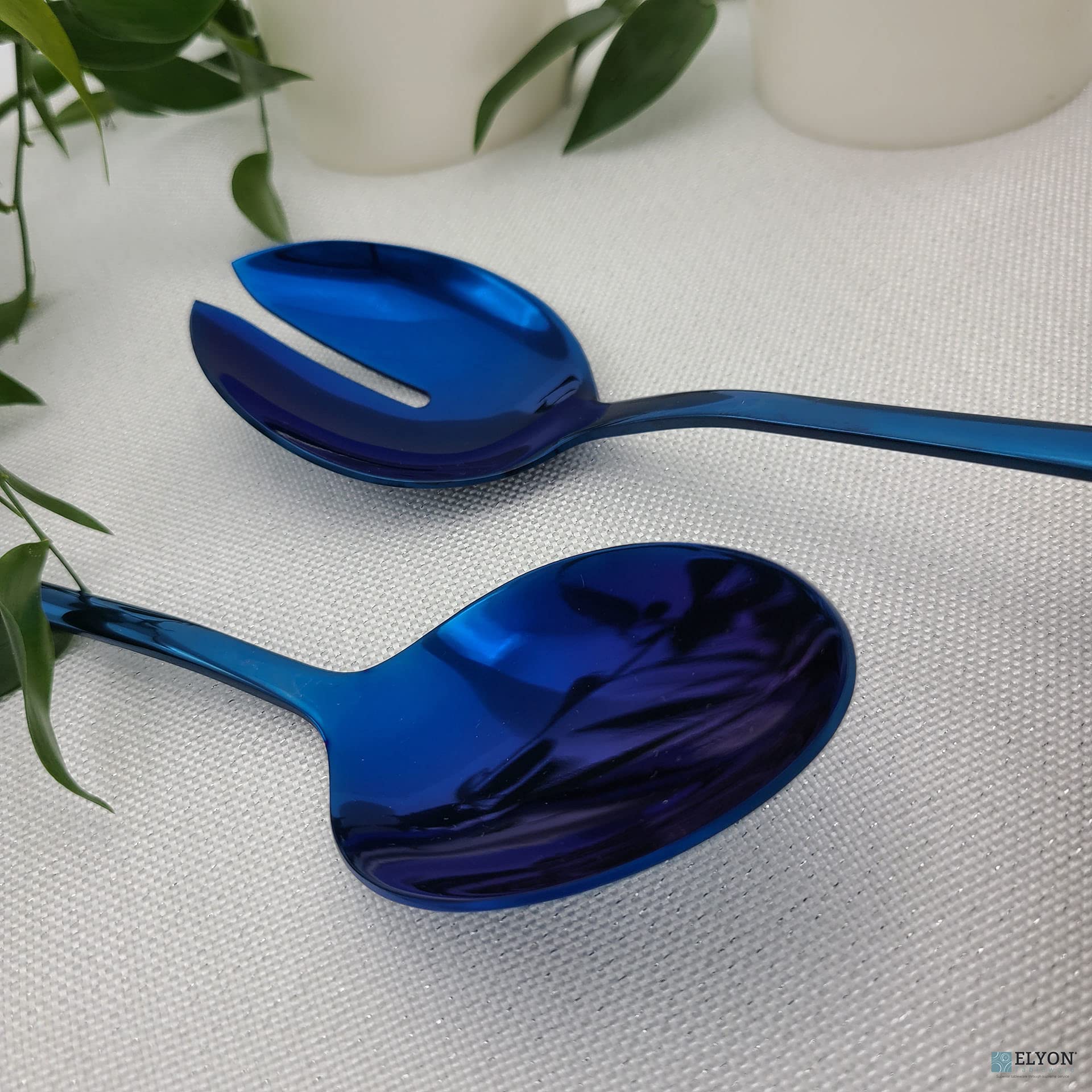 Blue Stainless Steel Serving Spoons Set - 3-Piece Mirror Finish for Salads & Pies