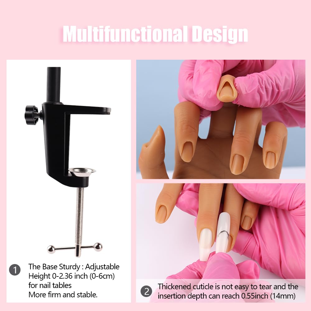 Professional Silicone Practice Hand for Acrylic Nails - Adjustable Mannequin Hand for Nail Art Training - Life-Size Fake Hand for DIY Nails, Beginners & Salon Artists - Perfect for Home Practice & Professional Nail Technician Training