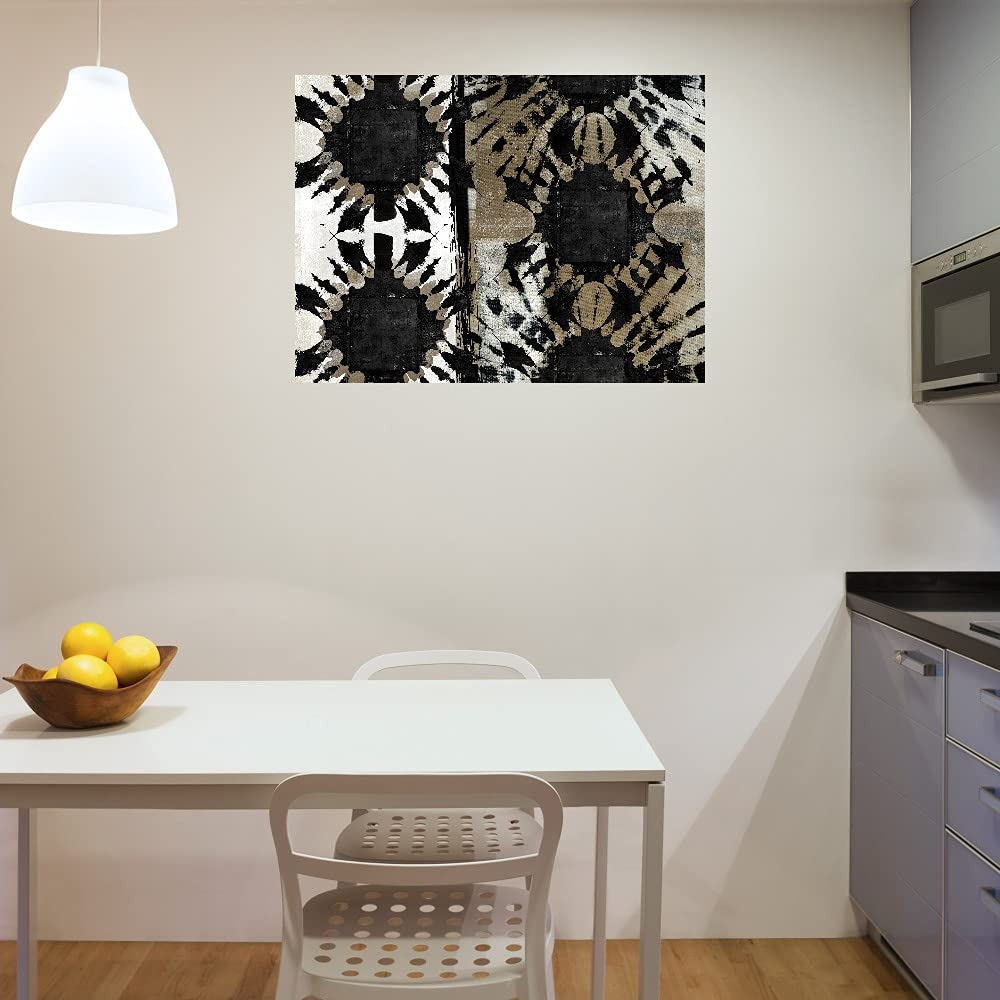 Tribal Flower Neutral Horizontal Canvas Wall Art - 32x24 Inch Ready to Hang Painting for Living Room, Bedroom, Office Decor - Handmade by Artist Nikki Chu - Perfect for Boho, Modern & Farmhouse Interior Design Styles