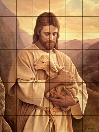 Tile Mural Kitchen Backsplash - Lost Lamb Artwork by Del Parson - Beautiful Hand-Painted Ceramic Tiles for Home Decor, Farmhouse Style Kitchen Renovation & Dining Room Accent Wall