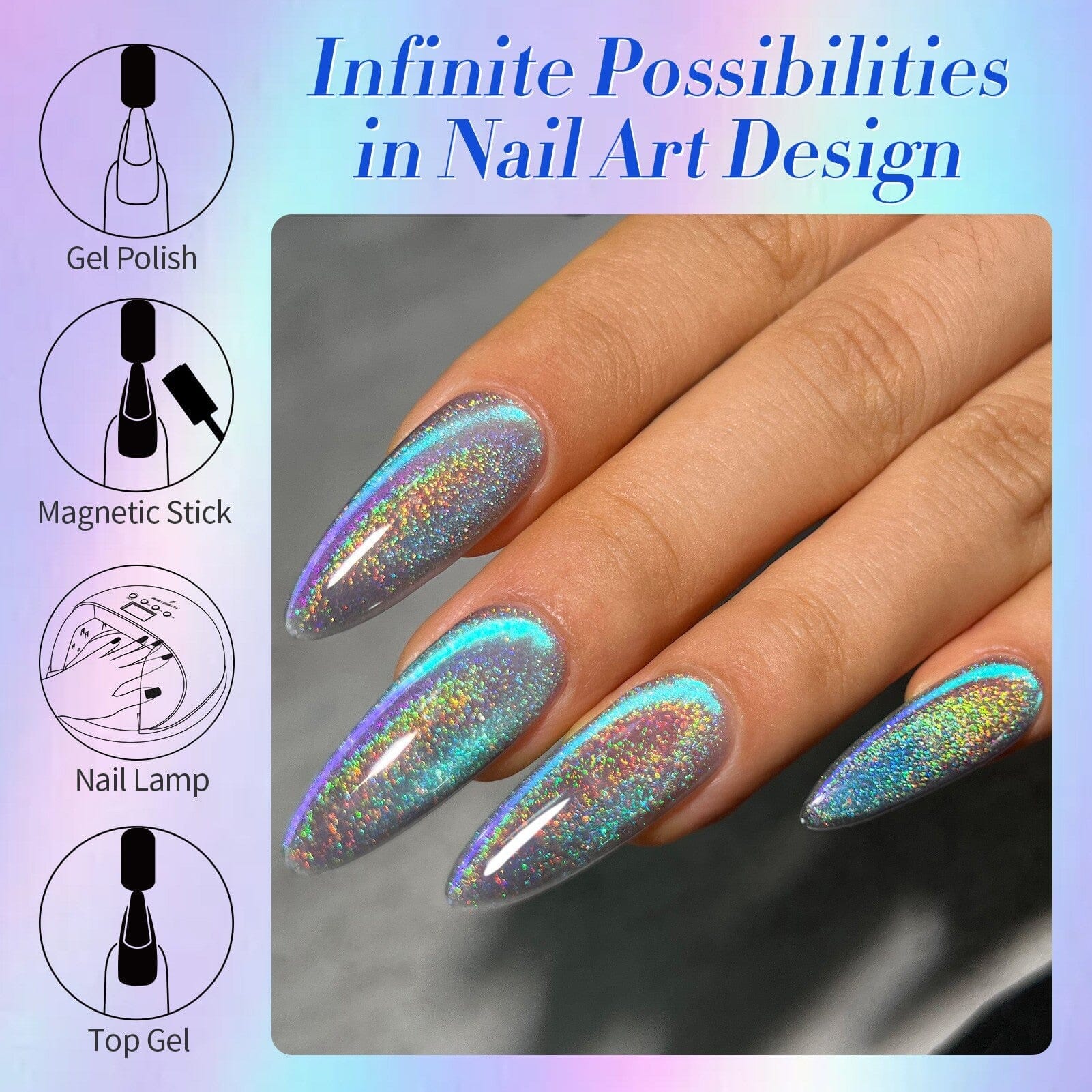 Iridescent Glass Cat Magnetic Gel Nail Polish - 15ml Blue Holographic Nail Art for Manicure & Pedicure - Perfect for Parties, Weddings, and Special Occasions