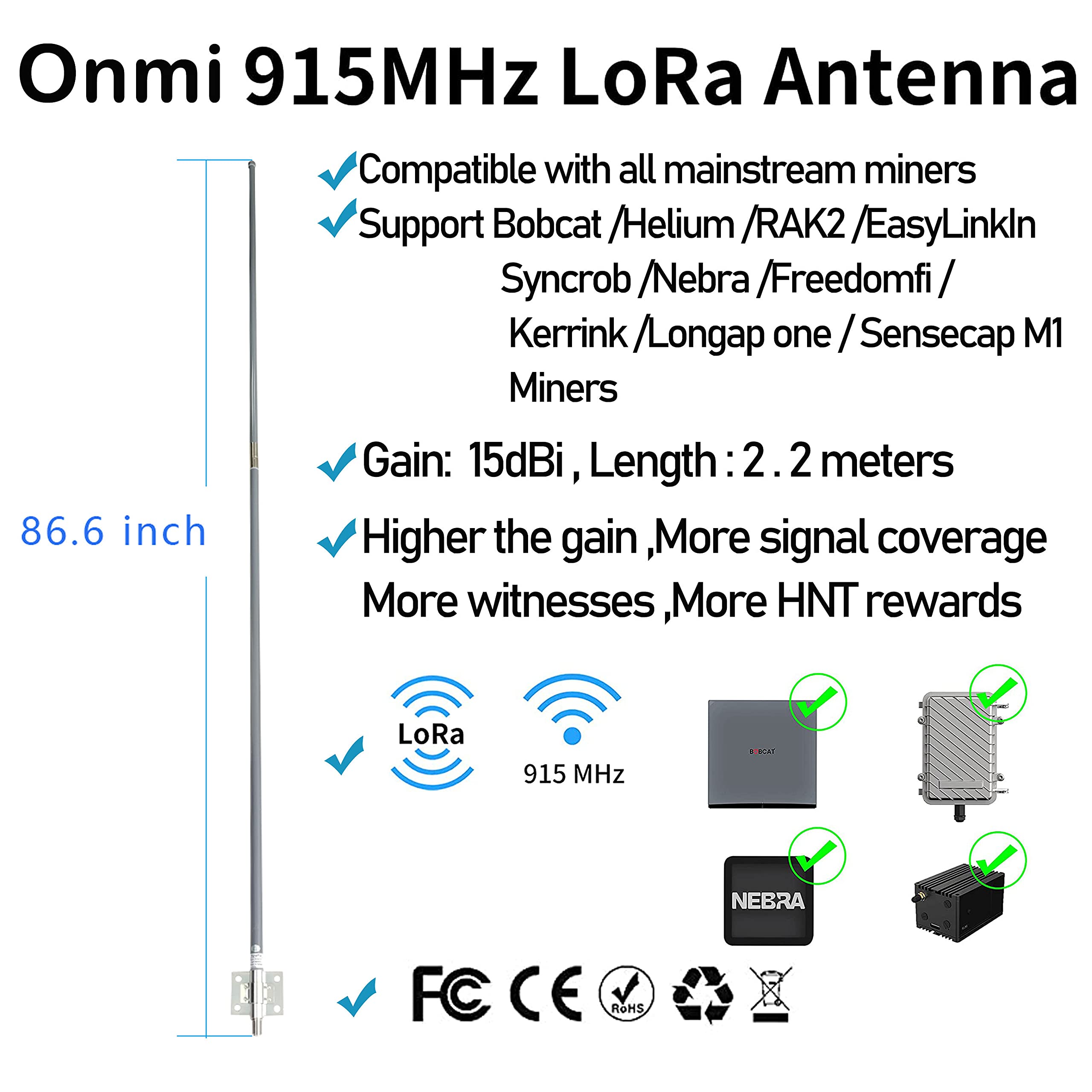 915MHz LoRa Antenna for Helium Miner Bobcat HNT Hotspot - High Gain 900MHz Antenna for LoRaWAN IoT & Blockchain Devices - Perfect for Outdoor Mining and Long-Range Wireless Connectivity