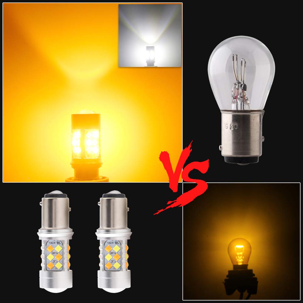 1157 BAY15D Amber/White Switchback LED Bulbs - Dual Color Turn Signal & Parking Lights - Super Bright Daytime Running Lights (2 Pack) - Perfect for Cars, Trucks, SUVs & Motorcycles