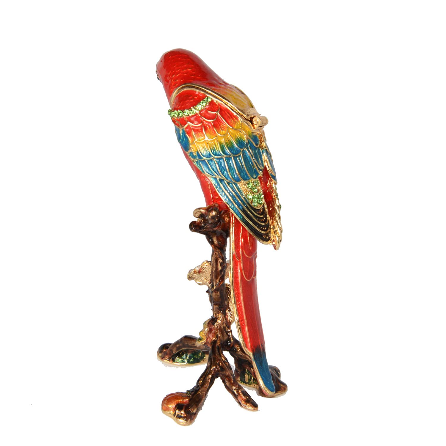 Hand-Painted Macaw Parrot Jewelry Box with Hinged Lid - Decorative Trinket Box, Ring & Earring Holder - Exotic Bird Figurine Collectible for Home Decor, Gift Giving & Jewelry Storage