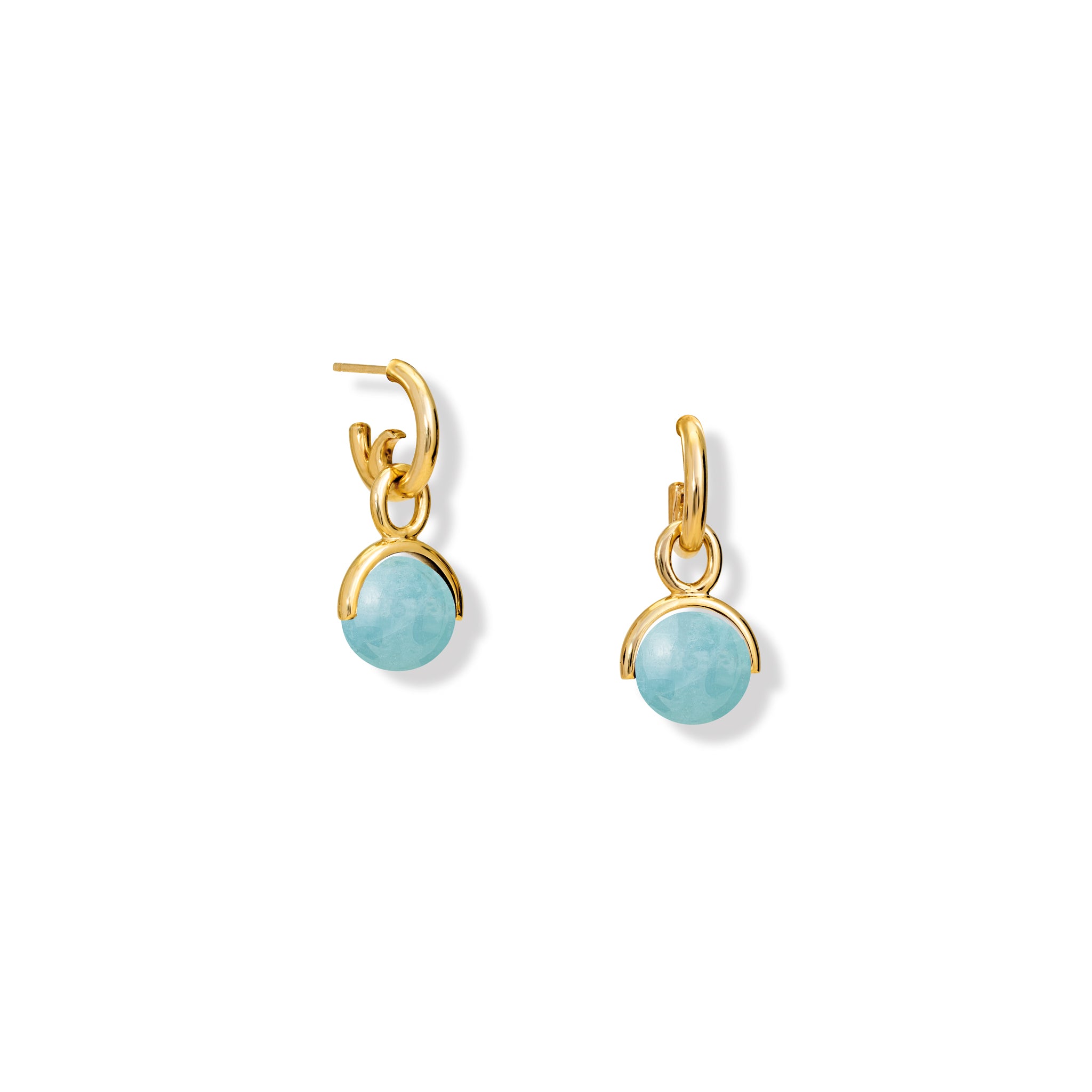 Aquamarine Drop Earrings in Yellow Gold - Elegant Stirrup Design for Women, Perfect for Weddings & Evening Events