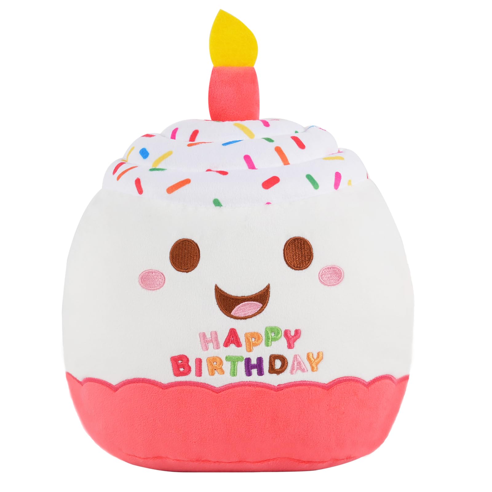 12 Inch White Birthday Cake Plush Toy - Cute Soft Stuffed Animal for Kids, Birthday Party Decorations & Gifts (Perfect for Baby Showers, Gender Reveals & 1st Birthday Celebrations)