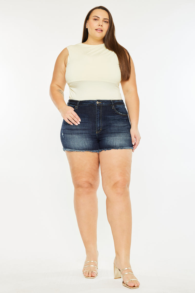 Ellie High Rise Shorts for Women - Plus Size Denim Shorts with Stretch Comfort - Perfect for Summer, Casual Outfits & Beach Vacations