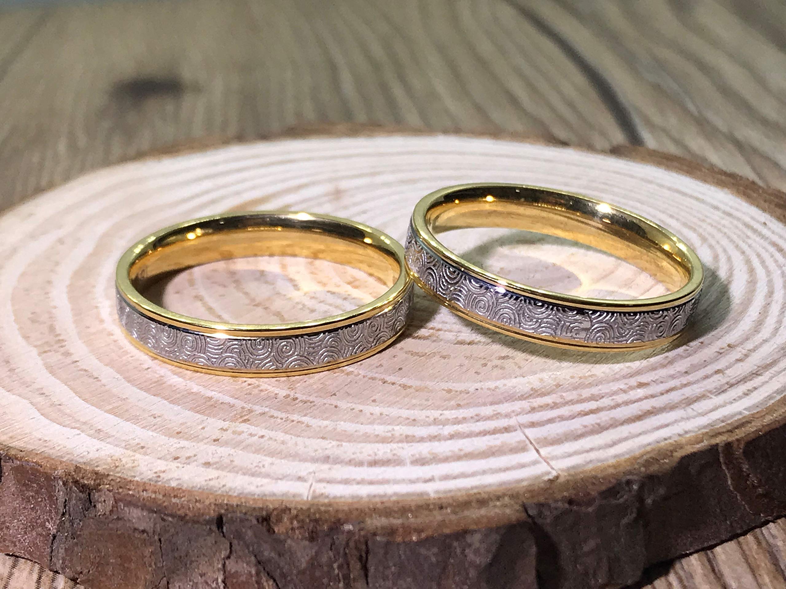 Handmade Gold Couple Rings Set for Women & Men - Titanium Wedding Bands, Anniversary Rings - Perfect for Engagements, Weddings & Romantic Gifts