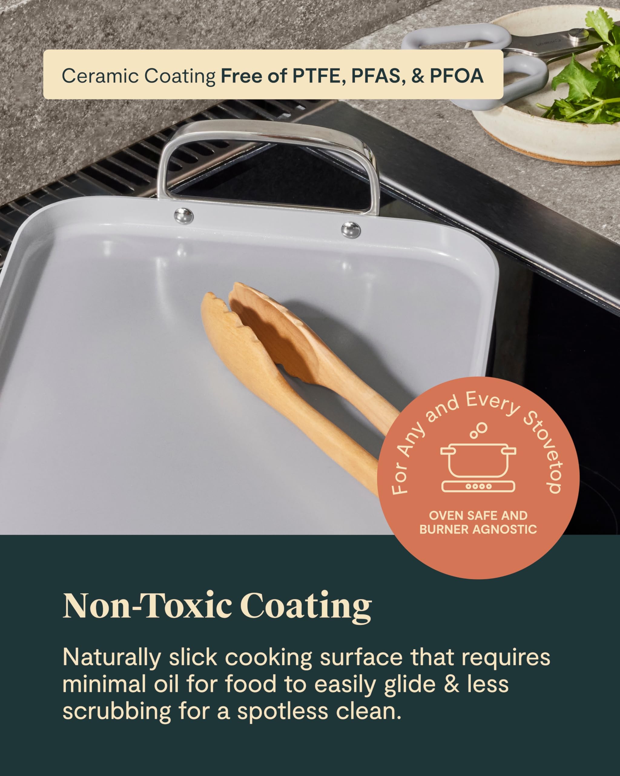 Caraway Double Burner Griddle - 19x12” Non-Stick Ceramic Coating Griddle Pan - PTFE & PFOA Free, Oven Safe & Stovetop Compatible - Navy Blue - Perfect for Pancakes, Burgers & Family Breakfast Cooking