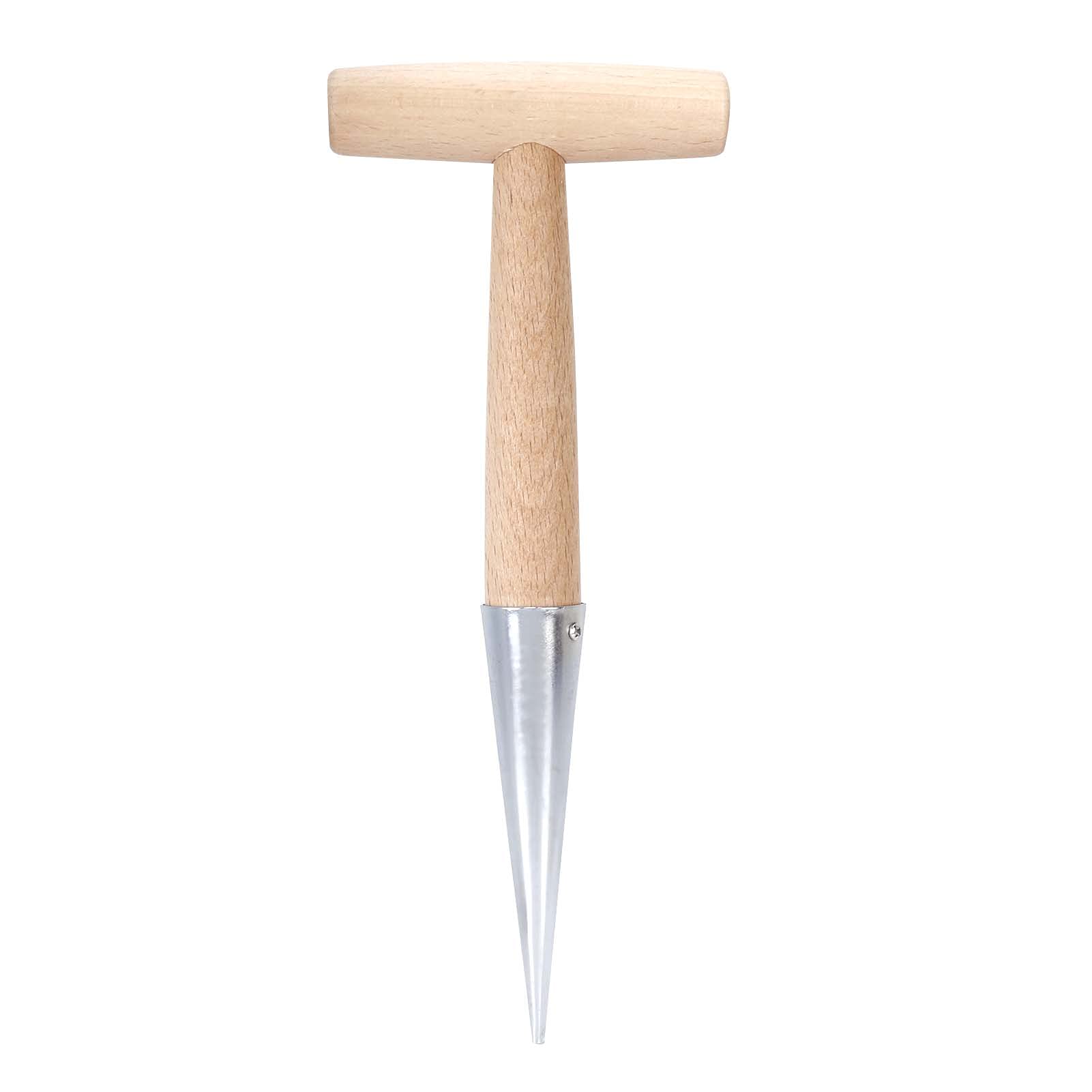 Premium Stainless Steel Dibbler with Ergonomic Wooden Handle - Heavy Duty T-Shaped Bulb Planter & Seedling Planter for Home Gardening, Soil Drilling, Lawn Care - Perfect for Planting Flowers, Vegetables & Herbs in Backyard or Greenhouse