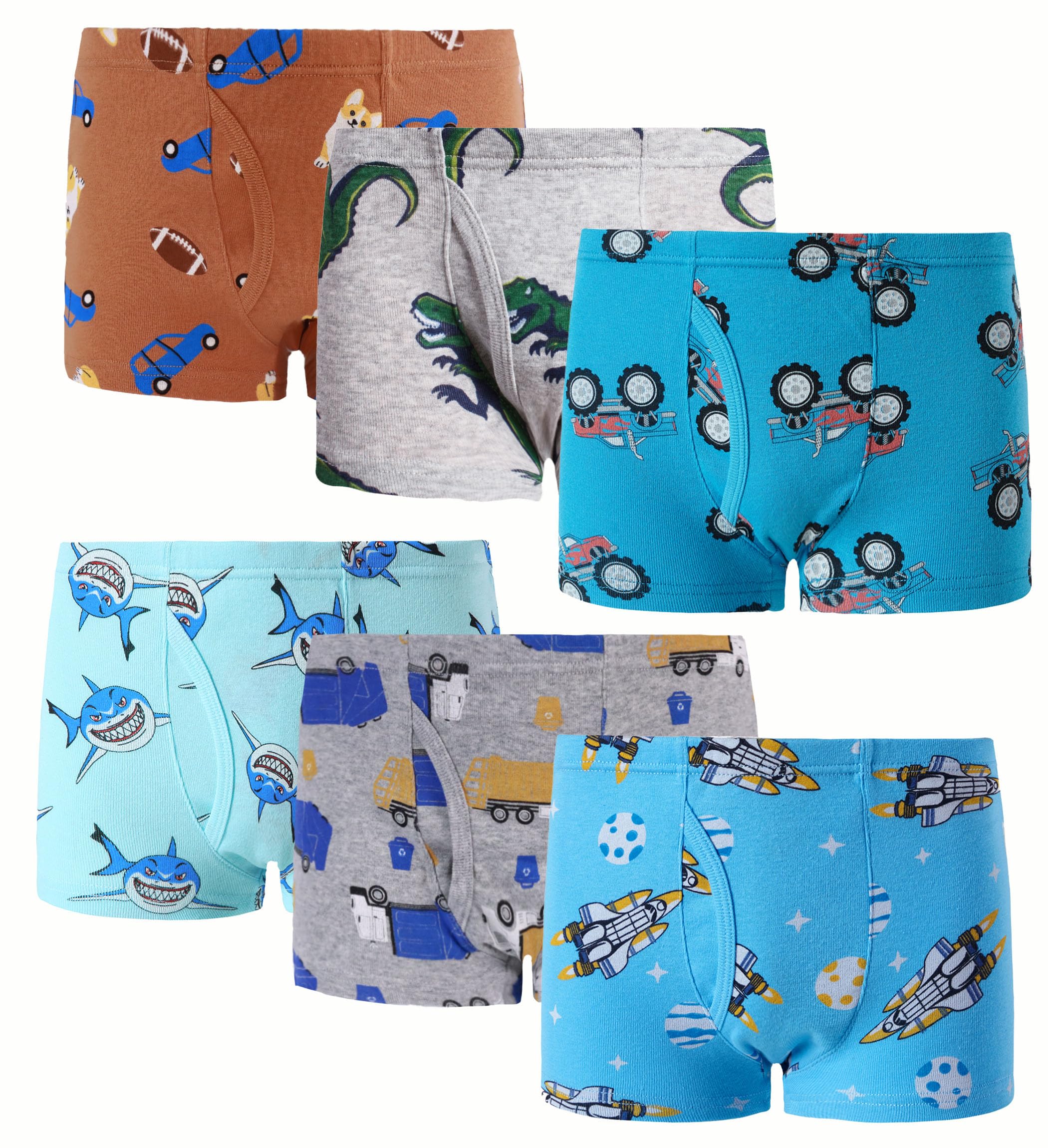 **Boys' Cotton Boxer Briefs with Dinosaur & Shark Prints - 3/6 Pack Soft Underwear for Toddler & Kids - Perfect for Playtime, School & Daily Wear**
