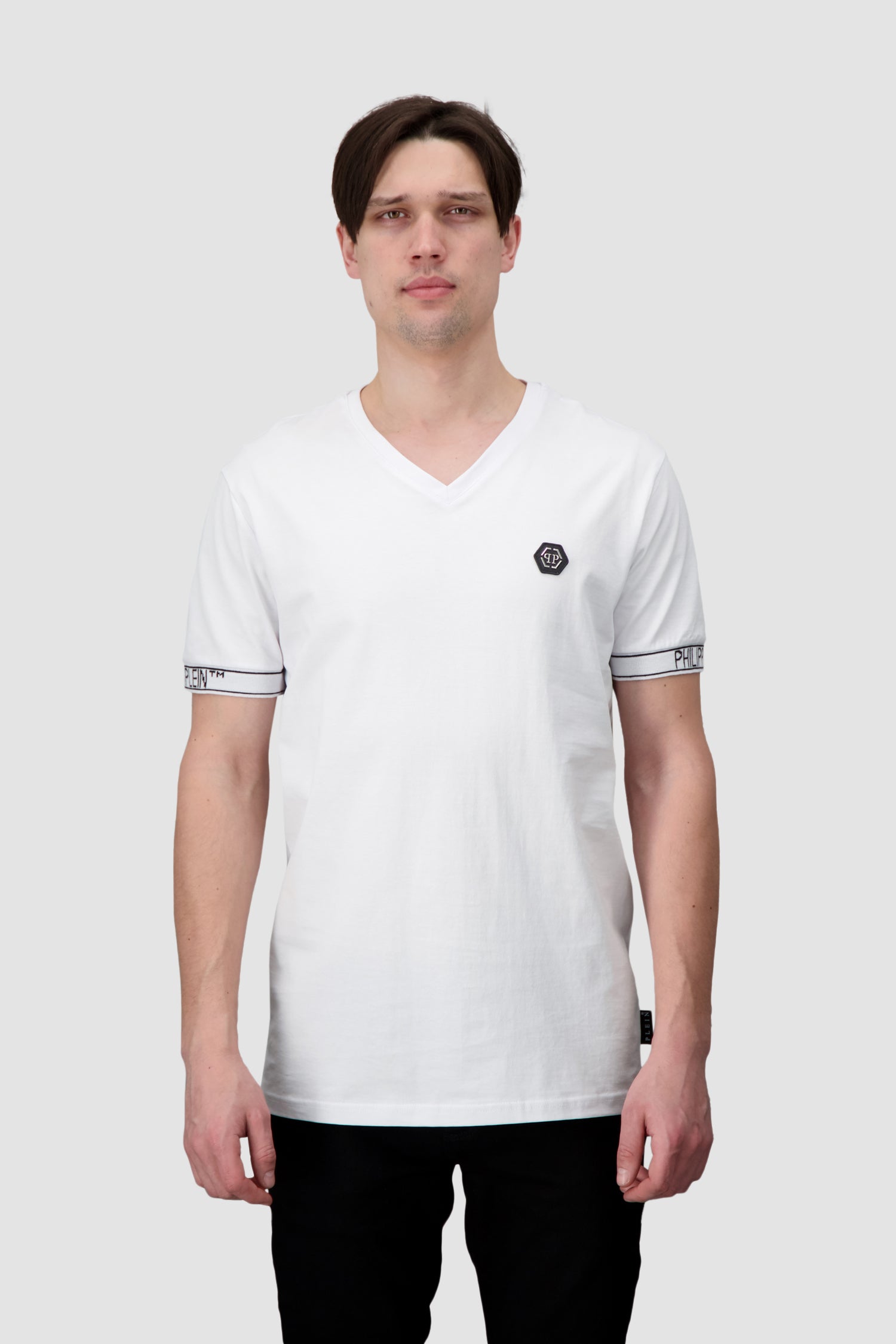 Philipp Plein White V-Neck Short Sleeve T-Shirt for Men - Casual Summer Wear & Street Style Outfits