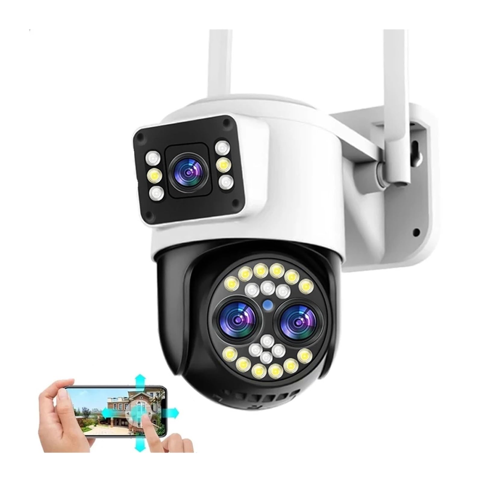 4K 8MP HD IP Security Camera with Triple Lens, Dual Screens & 10X Zoom - PTZ Outdoor Surveillance Camera with Two-Way Audio, Color Night Vision & Motion Detection (32GB) - Ideal for Home, Office & Business Security Monitoring