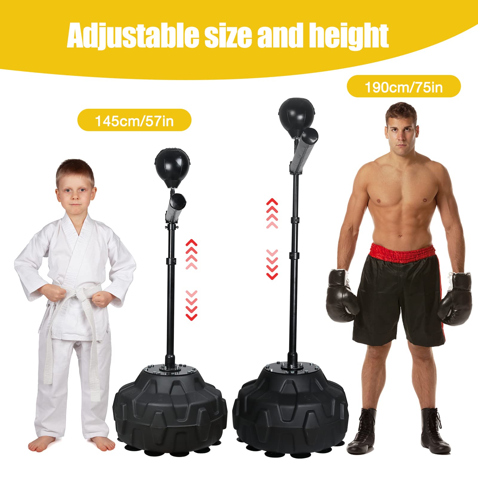 Solid Reflex Bag Boxing Speed Trainer - Adjustable Height 45-80in Free Standing Punching Bag with Spinning Bar for Adults & Kids | Home Gym, Boxing Training, Martial Arts Practice
