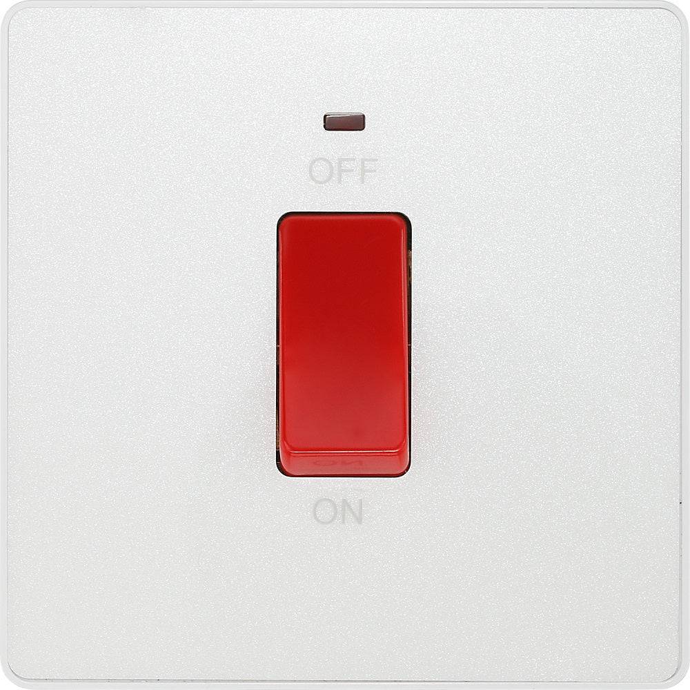 BG Evolve Pearl White 45A Double Pole Switch with LED Indicator - PCDCL74W - Ideal for Home, Office & Commercial Electrical Installations