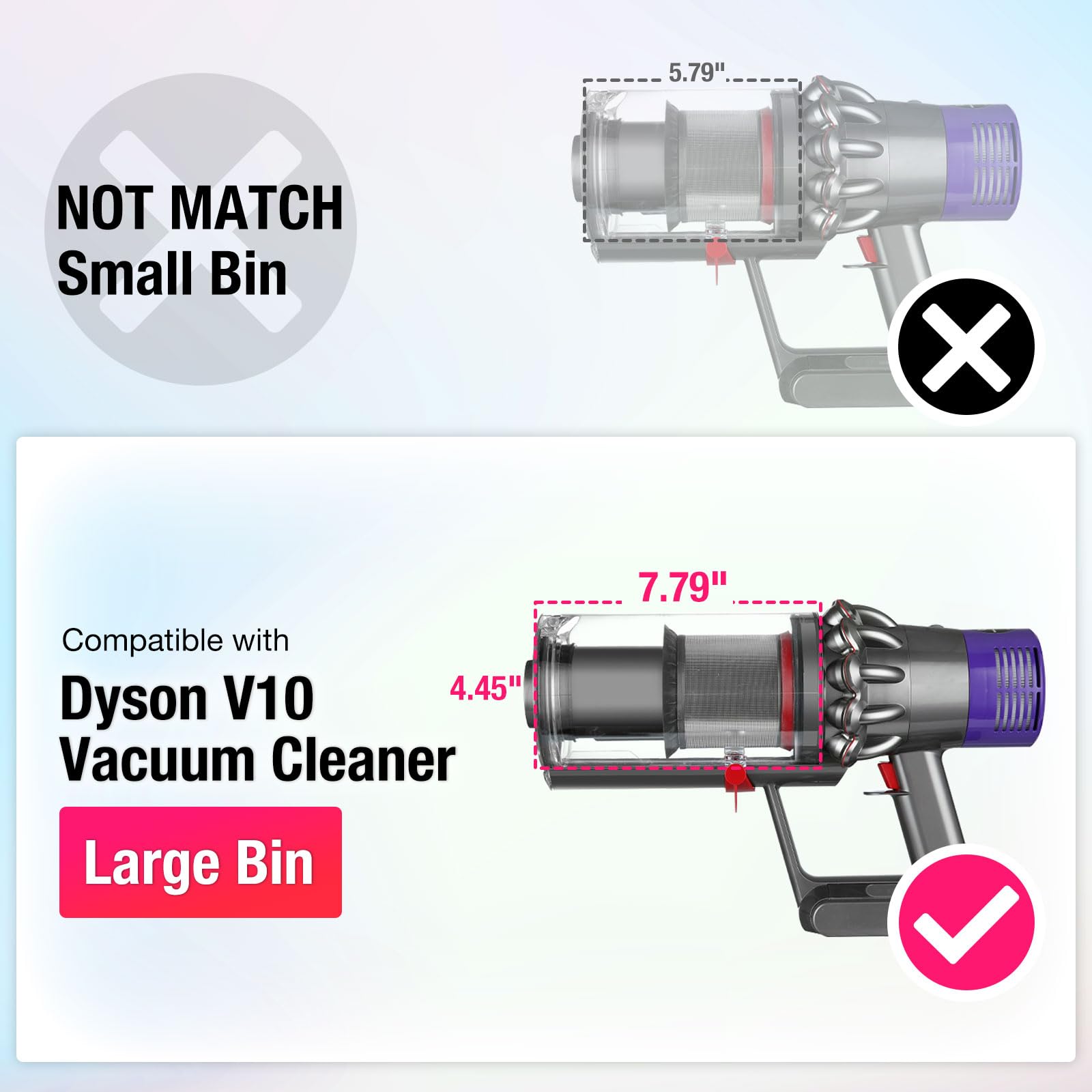 Upgraded Dyson V10 Vacuum Bin - Compatible with 969509-01 for Home Cleaning