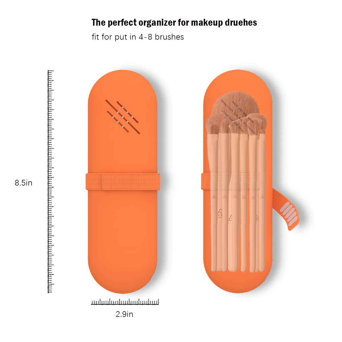 Travel Makeup Brush Holder & Cosmetic Organizer Bag - Silicone Small Makeup Brush Pouch (Orange) - Perfect for Travel, Gym & Daily Makeup Storage