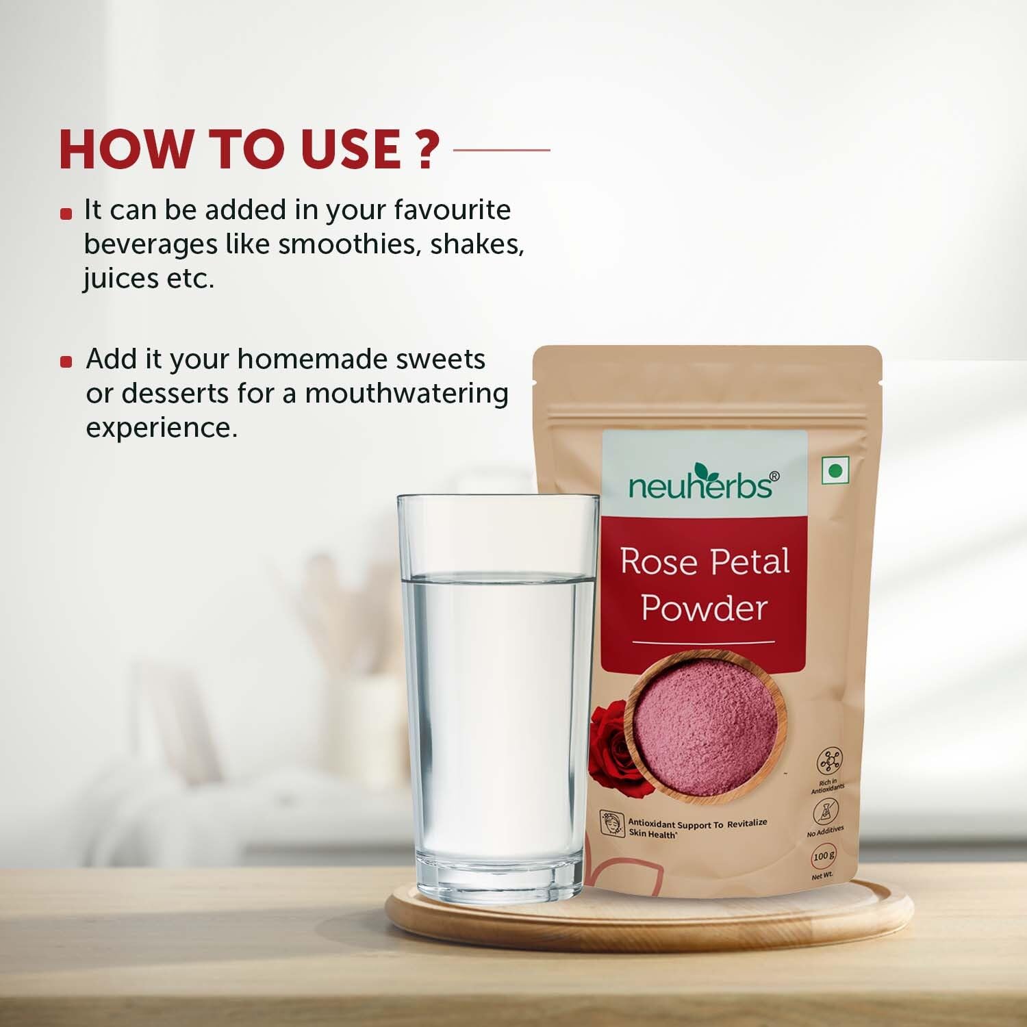 Neuherbs 100% Pure & Natural Rose Petal Powder (100g) - Antioxidant Rich for Skin Revitalization, Face Mask, Tan Removal & Glowing Skin | Perfect for DIY Beauty Treatments, Spa Days & Natural Skincare Routines
