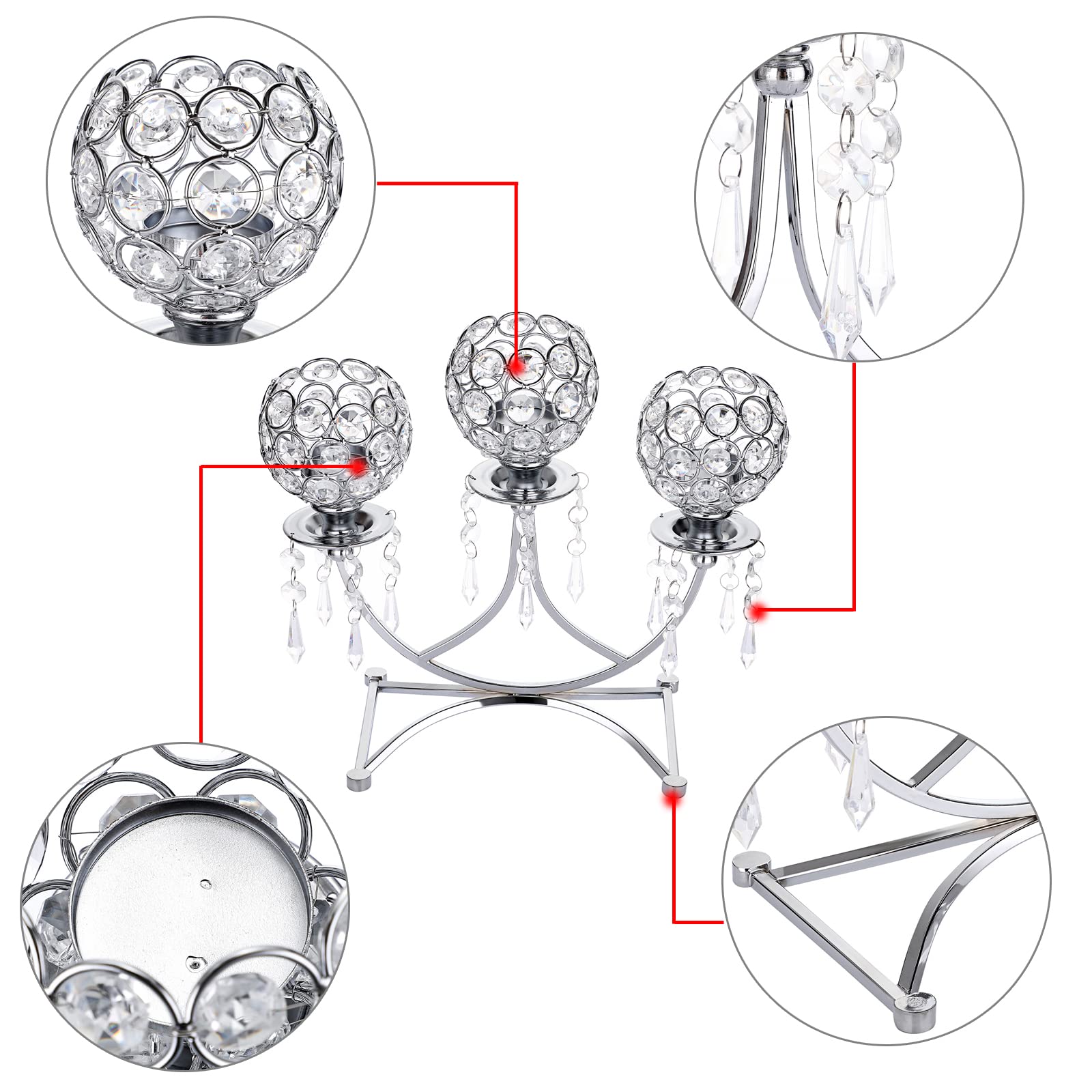 3-Arm Crystal Tealight Candle Holder - Elegant Silver Candelabra Centerpiece for Dining Table, Wedding, Christmas Party & Home Decor | Perfect for Romantic Dinners, Holiday Celebrations & Special Occasions