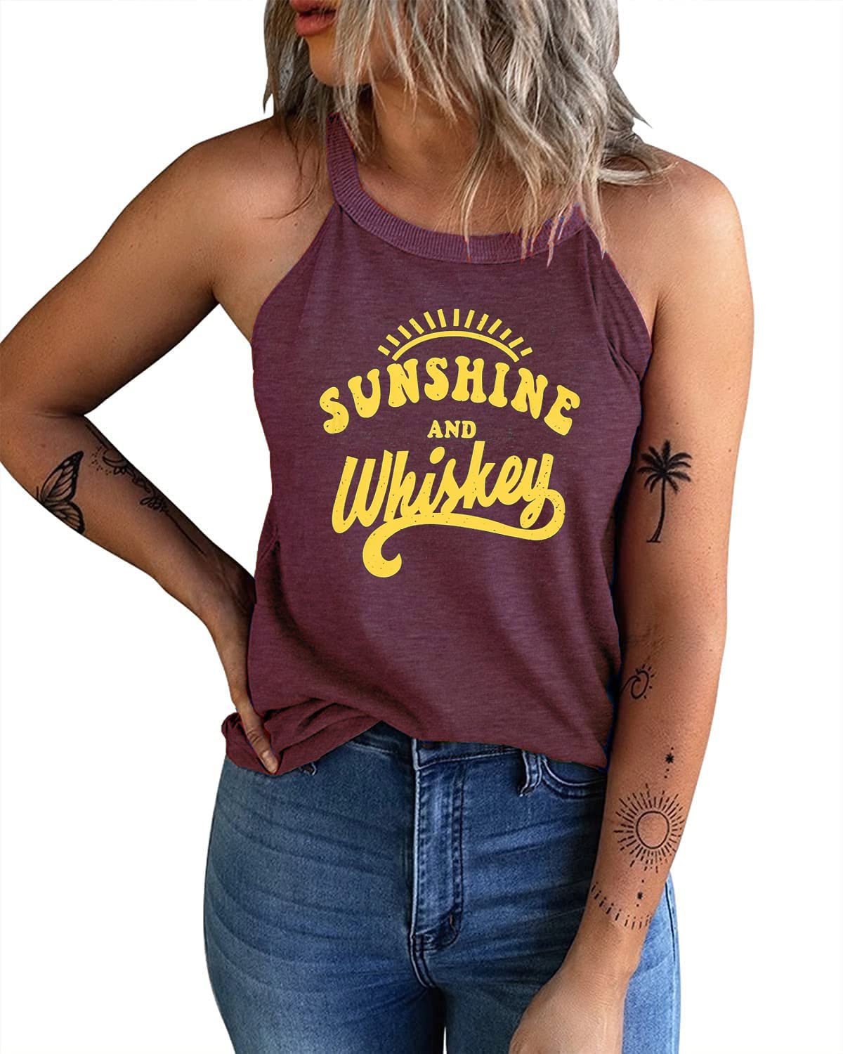 IRISGOD Women's High Neck Graphic Tank Tops - Summer Sleeveless Halter Rocker Tee Shirts for Concerts, Beach & Casual Outfits