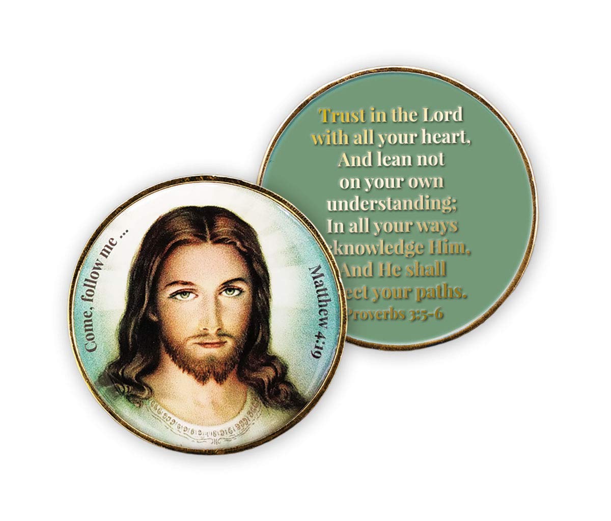 Bulk Pack of 10 Love of Jesus Religious Challenge Coins - Gold Rimmed Bible Verse Faith Tokens (Proverbs 3:5-6) - Inspirational God Gifts for Christian Men - Perfect for Church Events, Bible Study Groups & Faith-Based Encouragement