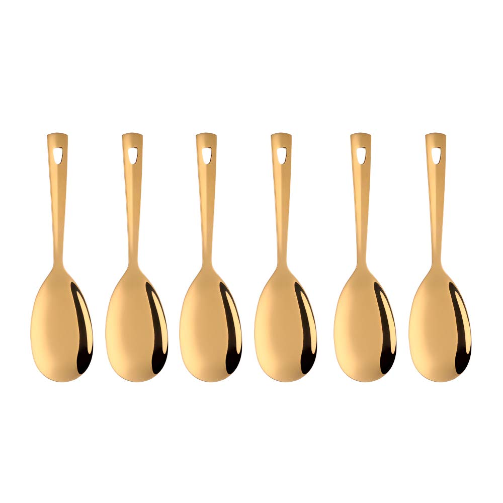 6-Piece Gold Salad Spoon Set - Premium Stainless Steel Titanium Plated, Heavy Duty Mirror Polished Salad Servers - 10.3 Inches/26.2cm - Perfect for Home Kitchen, Restaurant Buffet & Dinner Party Serving