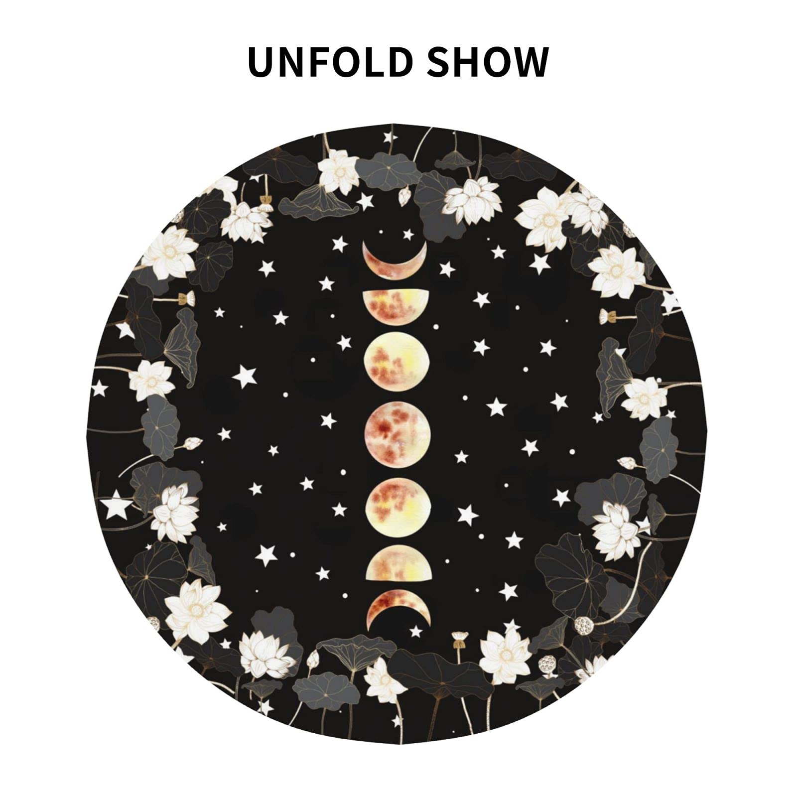 FREEHOTU Moon Phase Starry Night Round Tablecloth - 60 Inch Thickened Washable Table Cover for Kitchen, Dining, Party & Home Decor | Perfect for Daily Use, Indoor/Outdoor Gatherings & Special Occasions