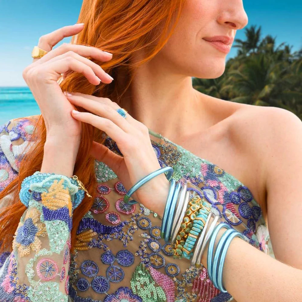 BuDhaGirl Sleeping Beauty Turquoise Tablet Bracelet - Stylish & Functional Jewelry for Yoga, Meditation, and Everyday Wear