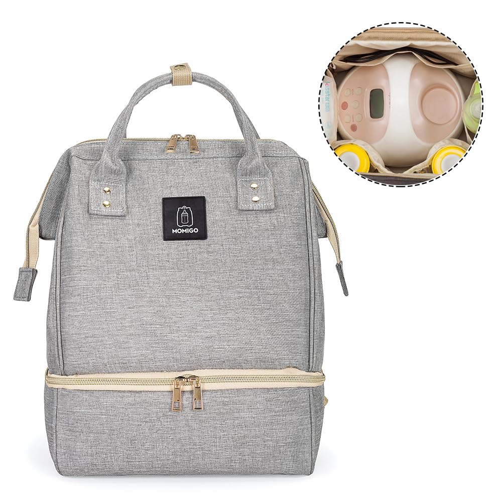 Breast Pump Backpack with Cooler & Moistureproof Double Layer - Large Grey Nursing Bag for Breastfeeding Moms, USB Charging Port - Perfect for Work, Travel & Outdoor Pumping