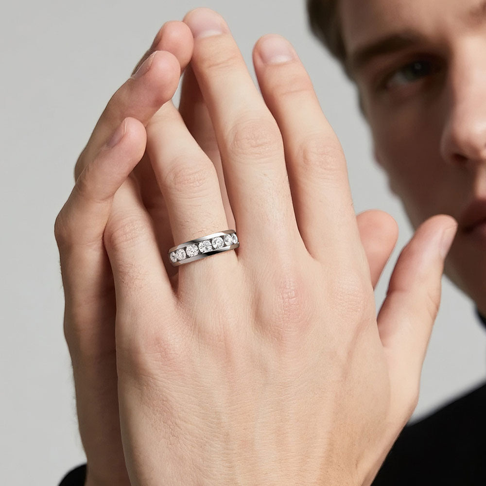 8mm Channel Set Moissanite Men's Wedding Band - Durable & Hypoallergenic Tungsten Ring for Grooms, Engagement & Anniversary Gifts - Perfect for Everyday Wear & Special Occasions