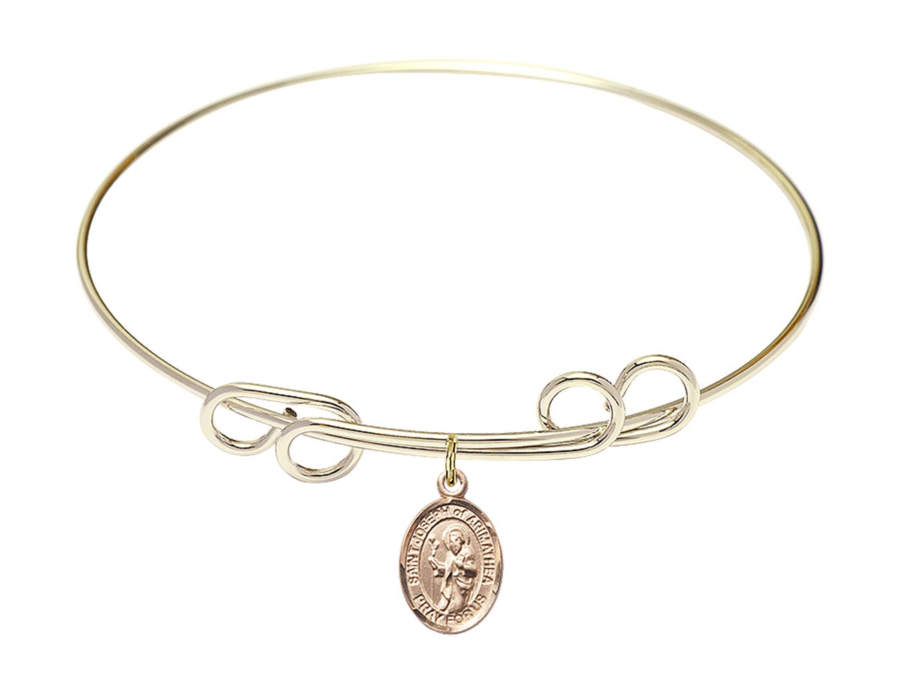F A Dumont 8 Inch Round Double Loop Bangle Bracelet with St. Joseph of Arimathea Charm - Elegant Religious Jewelry for Women, Perfect for Church, Weddings & Special Occasions