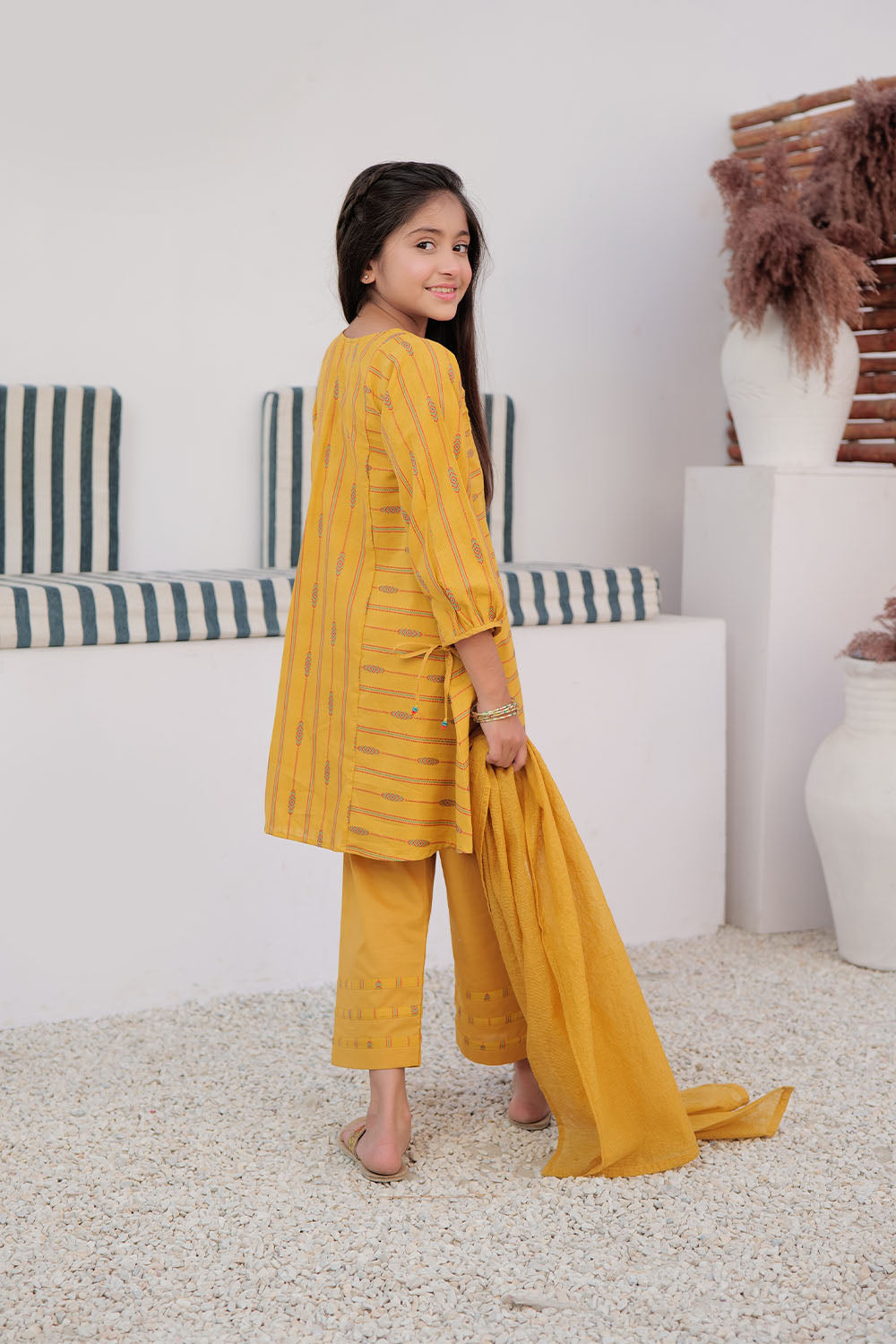 Elegant Cotton Jacquard Mustard Stitched Suit for Senorita | Women's Formal Wear for Office, Wedding & Special Occasions