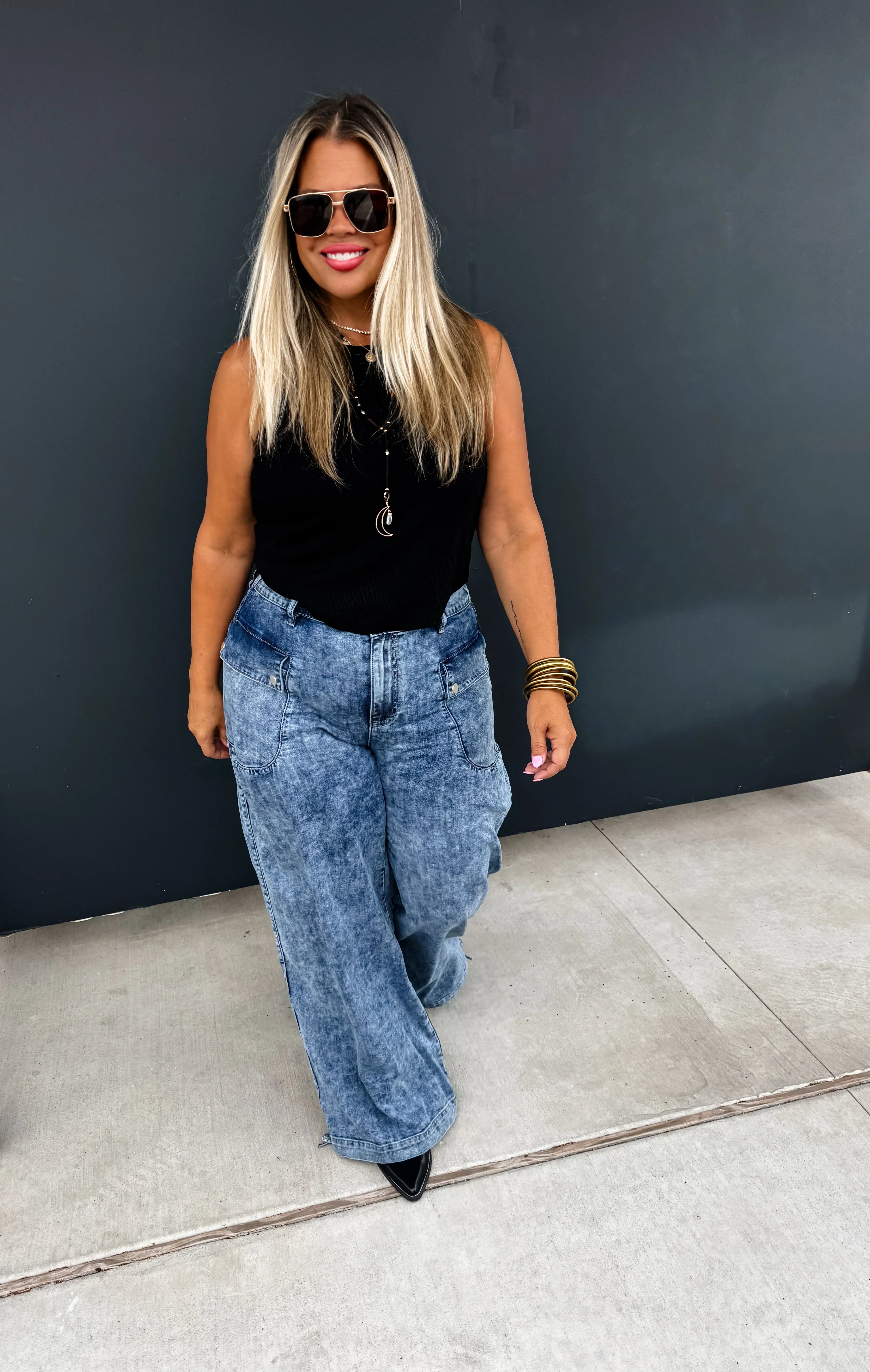PREORDER: Charlie Cinch Hem Wide Leg Jeans - High Waist Stretch Denim Pants for Women | Casual & Chic Outfit for Everyday Wear